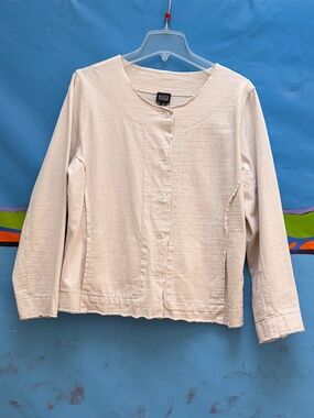 Eileen Fisher Cotton Knit, Raw Edge, Snap Front Jacket, size L